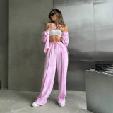 Zipper jacket loose tie dye straight leg pants two-piece set