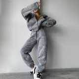 Hooded Zipper Hoodie Letter Printed Two Piece Set