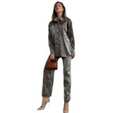 Leisure suit leopard print long sleeved pants two-piece set