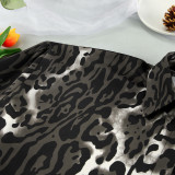 Leopard print imitation silk pajamas long sleeved pants