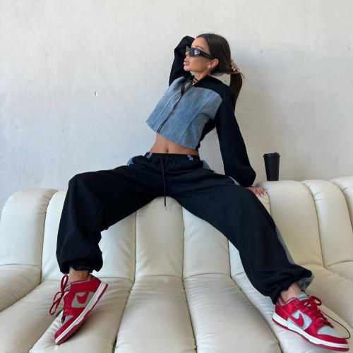Short zipper jacket and pants set
