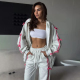Hooded side striped loose sports hoodie set