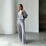 Hollow out loose casual two-piece set with long sleeves and long pants for women