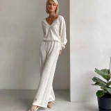 Hollow out loose casual two-piece set with long sleeves and long pants for women