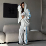 Hooded side striped loose sports hoodie set