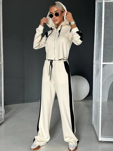 Hooded sports suit zipper hoodie and pocket pants two-piece set