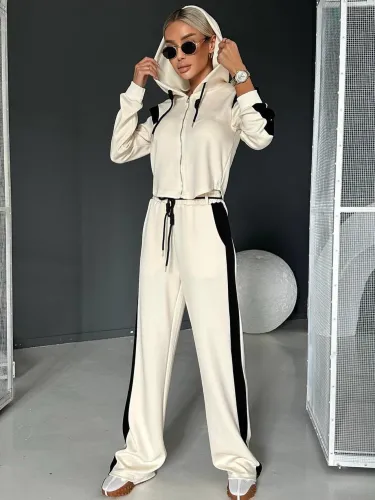 Hooded sports suit zipper hoodie and pocket pants two-piece set