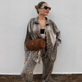 Leopard print shirt high waisted leg cinching cropped pants two-piece set