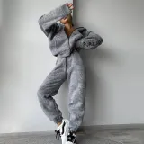 Hooded Zipper Hoodie Letter Printed Two Piece Set