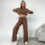 Sweatshirt set with fashionable drape and large pockets, comfortable two-piece sweatshirt set