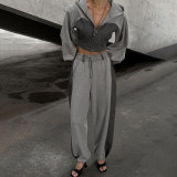 Short zipper jacket and pants set