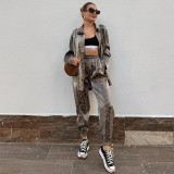 Leopard print shirt high waisted leg cinching cropped pants two-piece set