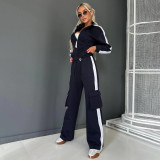 Hooded sports suit zipper hoodie and pocket pants two-piece set