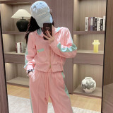 Pink sports and leisure suit hooded sweatshirt two-piece set