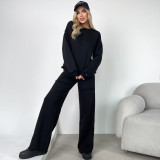 Sweatshirt set with fashionable drape and large pockets, comfortable two-piece sweatshirt set