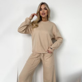 Sweatshirt set with fashionable drape and large pockets, comfortable two-piece sweatshirt set