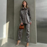 Leisure suit leopard print long sleeved pants two-piece set
