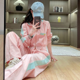 Pink sports and leisure suit hooded sweatshirt two-piece set