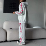 Hooded side striped loose sports hoodie set