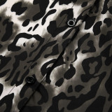 Leopard print imitation silk pajamas long sleeved pants