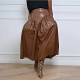 DZ890 plus size women's PU leather half body patchwork with pocket long skirt