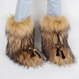 Warm and plush midsole snow boots imitating raccoon, fox fur, and fur boots