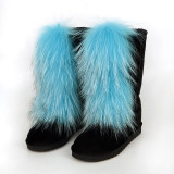 Thick soled high-heeled warm and plush midsole snow  boots Fox fur