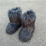 Imitation raccoon fur grass plush snow boots with warm and fluffy toe caps