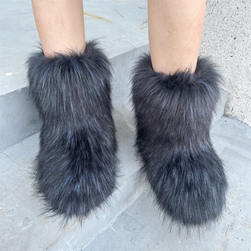 Imitation raccoon fur grass plush snow boots with warm and fluffy toe caps