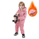 Children's sweatshirt sports suit with plush warm long sleeved pants two-piece set