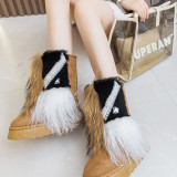 High heeled thick soled hairy boots with plush snow boots