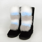 Thick soled high-heeled warm and plush midsole snow  boots Fox fur