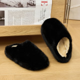 Thick soled woolen slippers with anti slip and plush on the outside