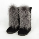 Thick soled high-heeled warm and plush midsole snow  boots Fox fur