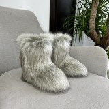 Imitation raccoon fur grass plush snow boots with warm and fluffy toe caps