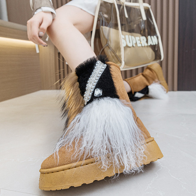 High heeled thick soled hairy boots with plush snow boots