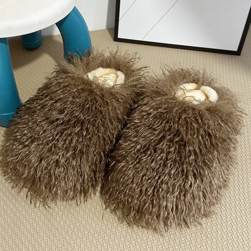 Hairy slippers, women's indoor home, silent floor shoes