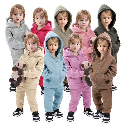 Children's sweatshirt sports suit with plush warm long sleeved pants two-piece set