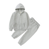 Children's sweatshirt sports suit with plush warm long sleeved pants two-piece set