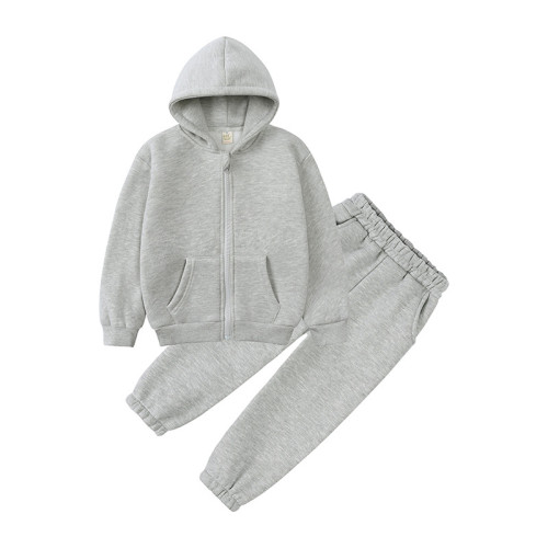Children's sweatshirt sports suit with plush warm long sleeved pants two-piece set