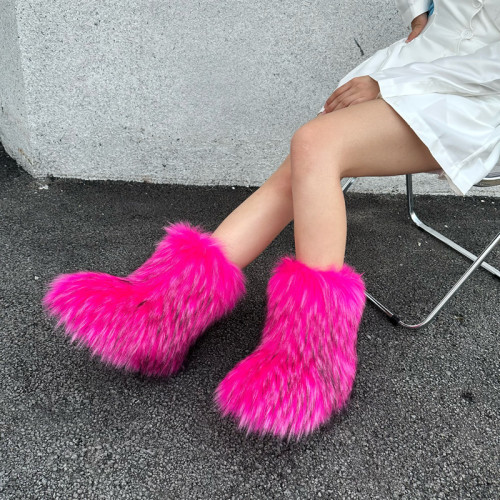 Imitation raccoon fur grass plush snow boots with warm and fluffy toe caps