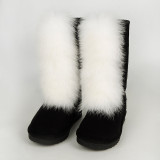 Thick soled high-heeled warm and plush midsole snow  boots Fox fur