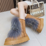 Thick soled high-heeled warm and plush midsole snow  boots Fox fur