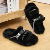 Thick soled furry indoor faux mink fur slippers for wearing on the outside