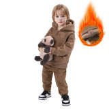 Children's sweatshirt sports suit with plush warm long sleeved pants two-piece set