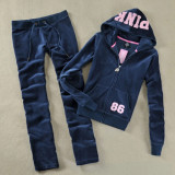Velvet hoodie set with blue letters for women