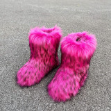 Imitation raccoon fur grass plush snow boots with warm and fluffy toe caps
