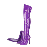 Women's boots sexy high cut back zipper with thin heel and patent leather pointed toe
