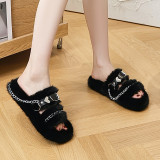 Thick soled furry indoor faux mink fur slippers for wearing on the outside
