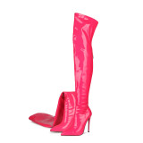 Women's boots sexy high cut back zipper with thin heel and patent leather pointed toe